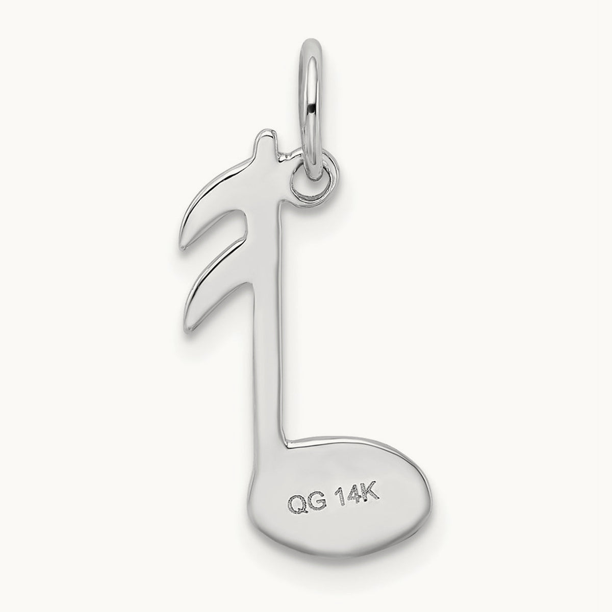 Polished Flat-Backed Musical Note Charm — 14K White Gold