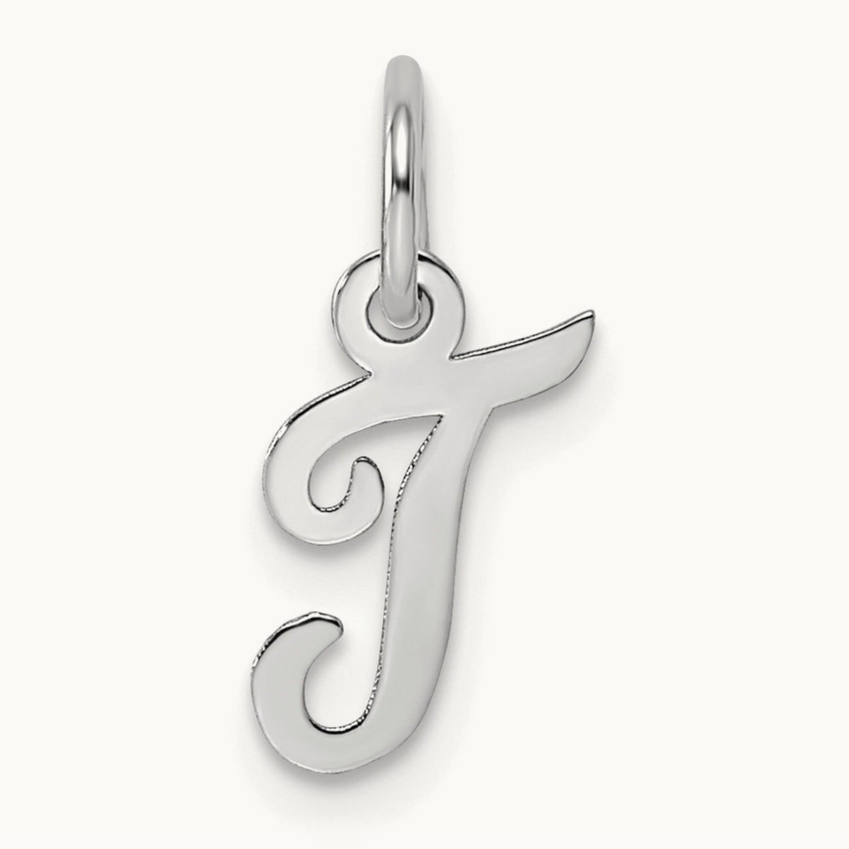 Small Script Letter T Initial Charm, 14K White Gold