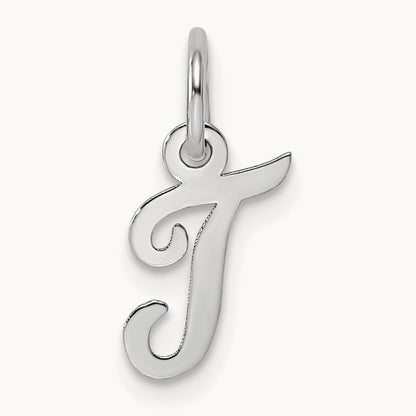 Small Script Letter T Initial Charm, 14K White Gold