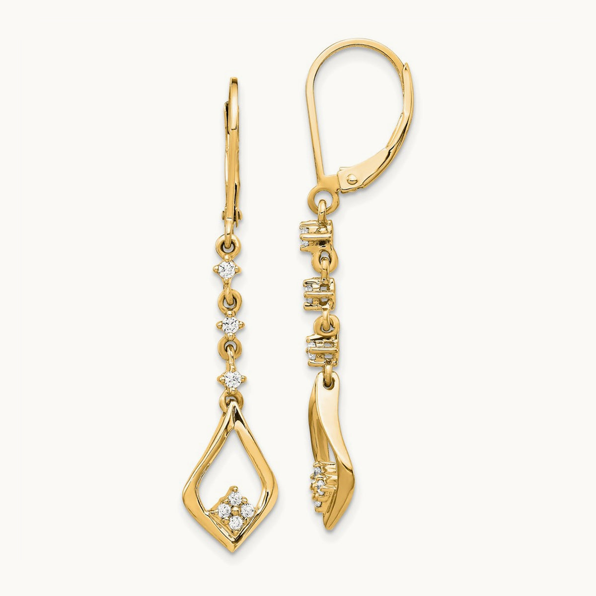 Dangle Leverback Earrings, 0.20 ct tw Lab-Grown Diamond — 14K Yellow Gold