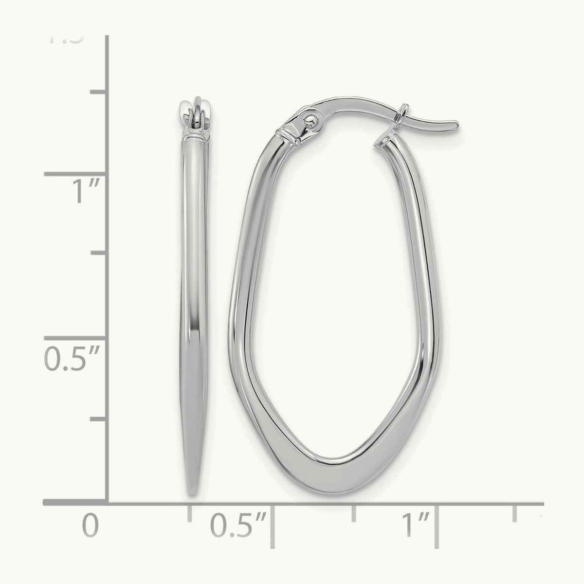 Polished Oval Hoop Earrings — 14K White Gold