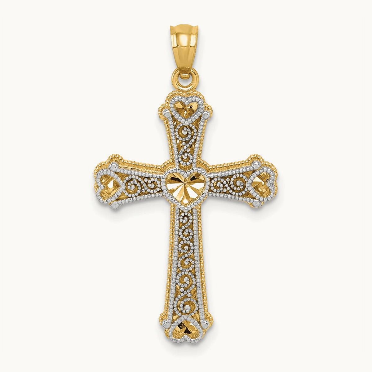 Hearts Cross Pendant, 14K Two-tone