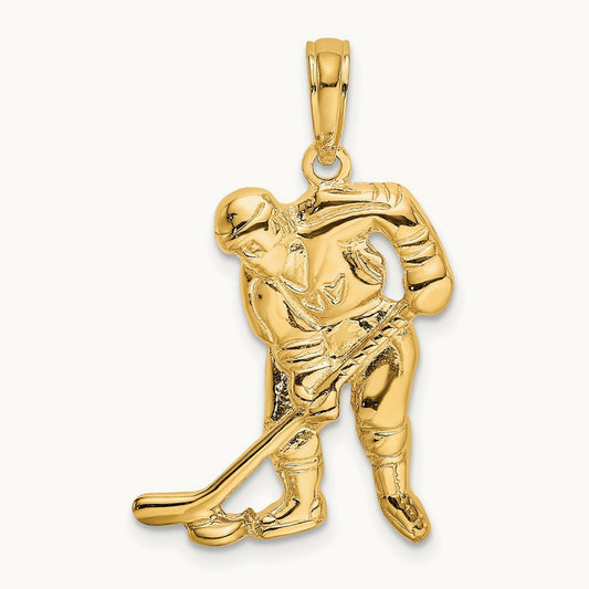 Hockey Player with Stick and Puck Charm, 14K