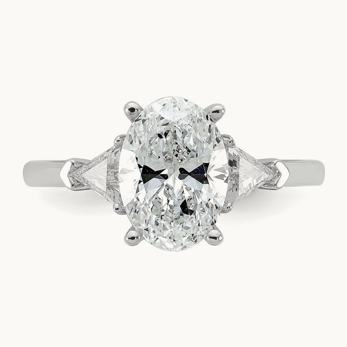 Oval & Trillion 3 Stone Engagement Ring, 1.50-4.00 ct tw Lab-Grown Diamond — 2 1/2 ct, VS/SI (Great), 14K White Gold