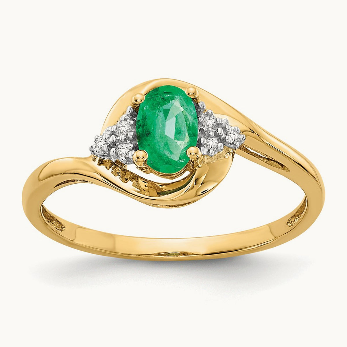 Emerald and Diamond Ring — 14K Yellow Gold