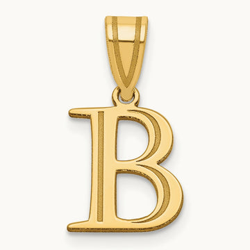 Polished Etched Letter B Initial Pendant, 14K