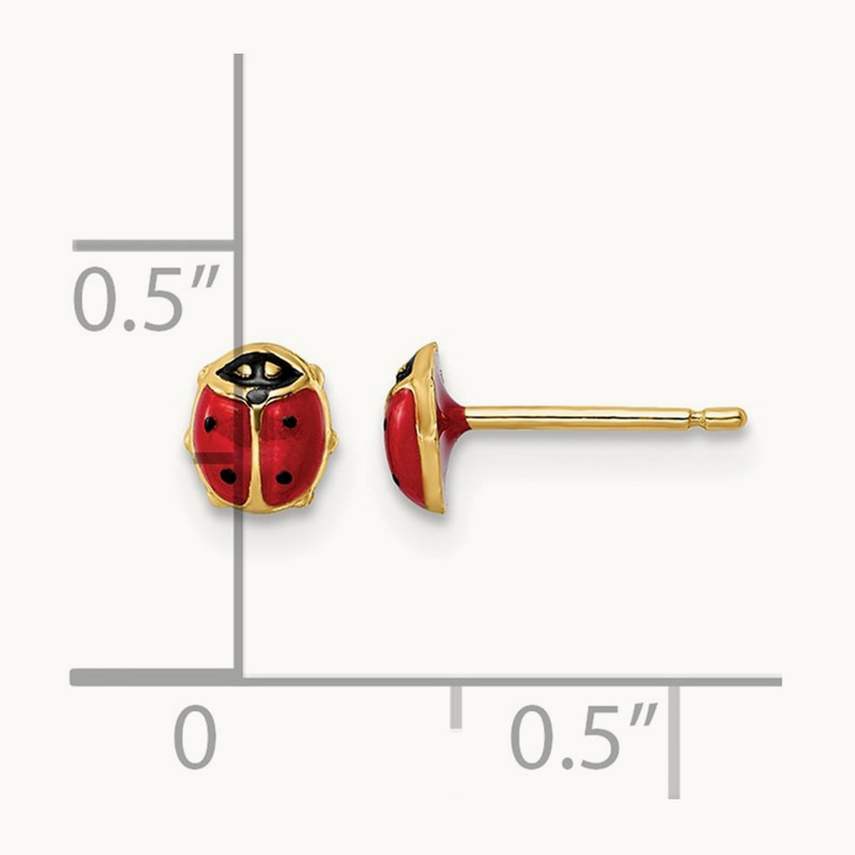 Polished Enameled Small Ladybug Post Earrings, 14K