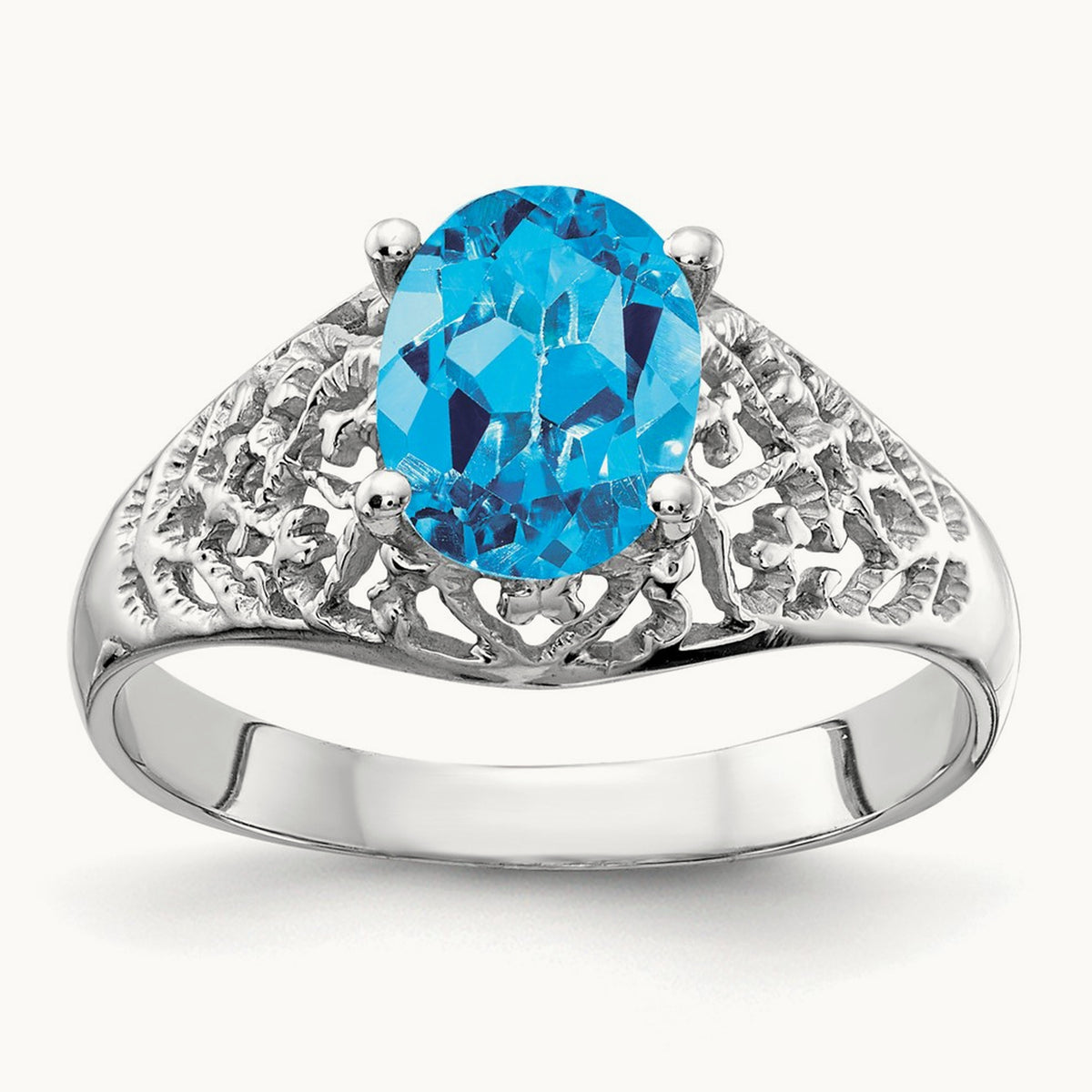 8x6mm Oval Blue Topaz ring, 14K White Gold
