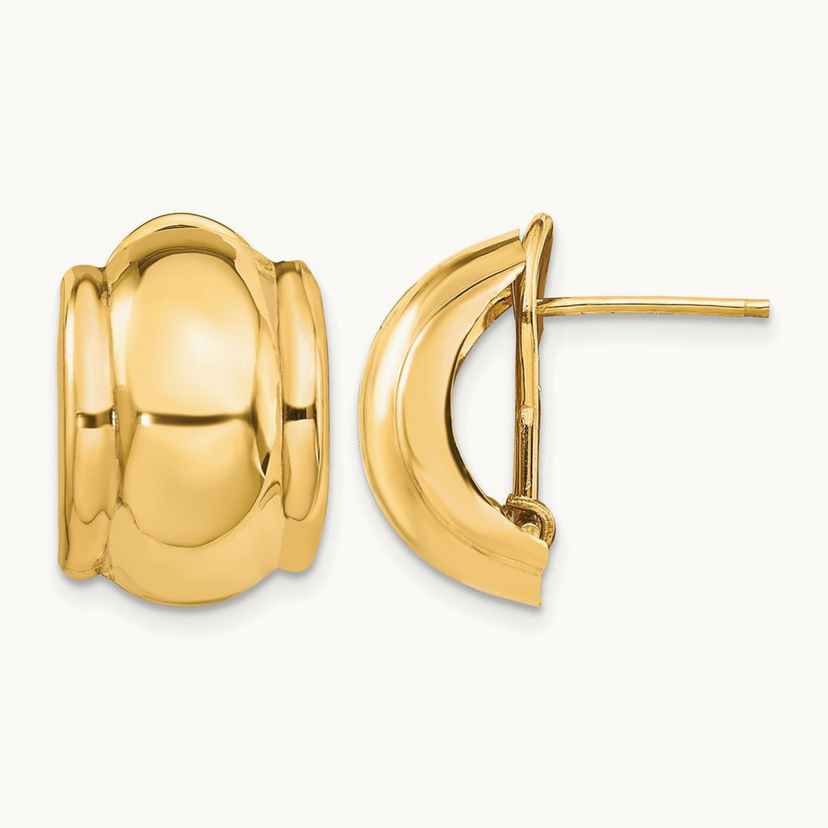 Polished Fancy Omega Back Post Earrings, 14K