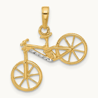 D/C 3D Bicycle Pendant, 14K with White Rhodium