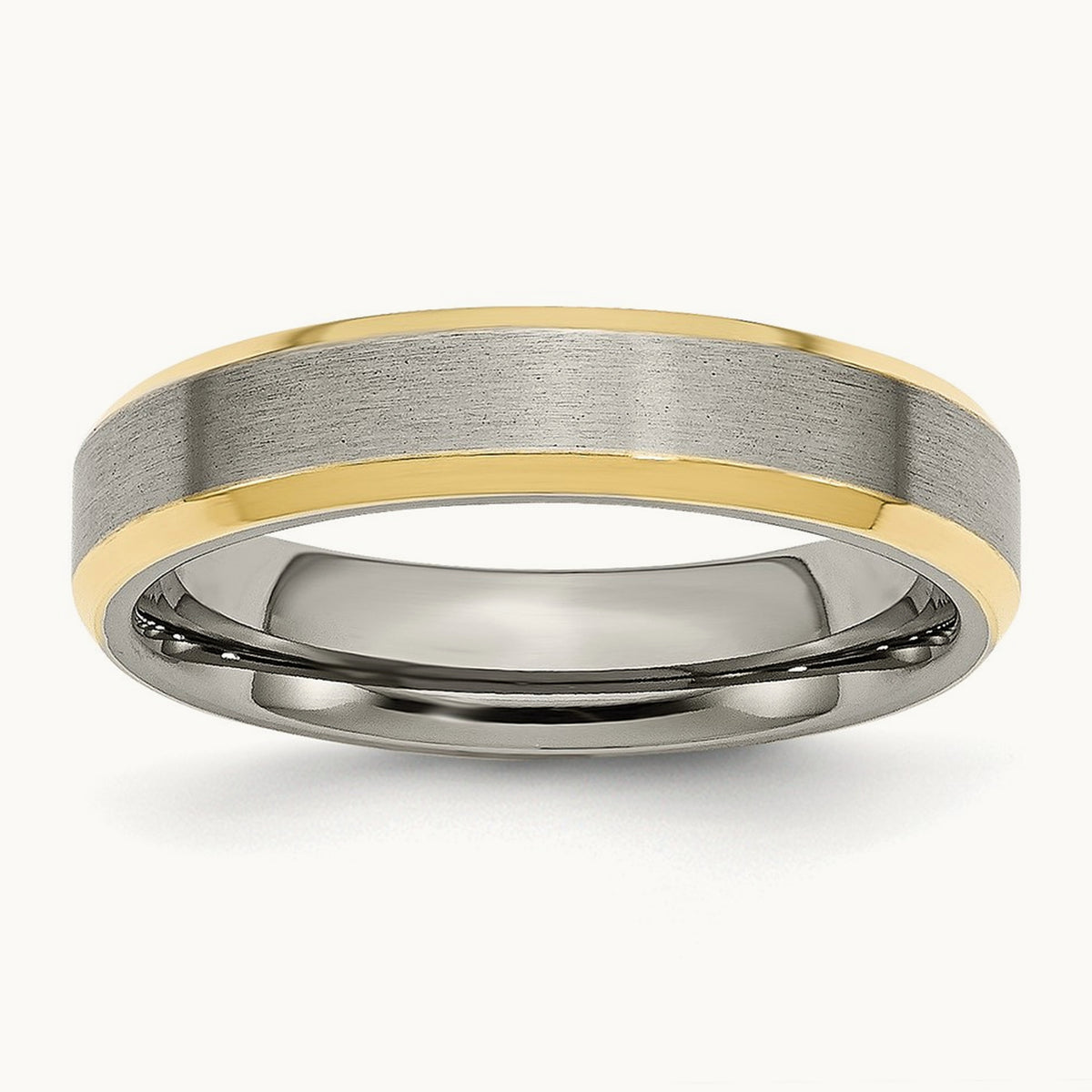 Brushed Yellow IP-plated Beveled Edge Band — photo set