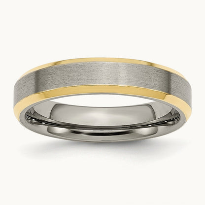Brushed Yellow IP-plated Beveled Edge Band — photo set