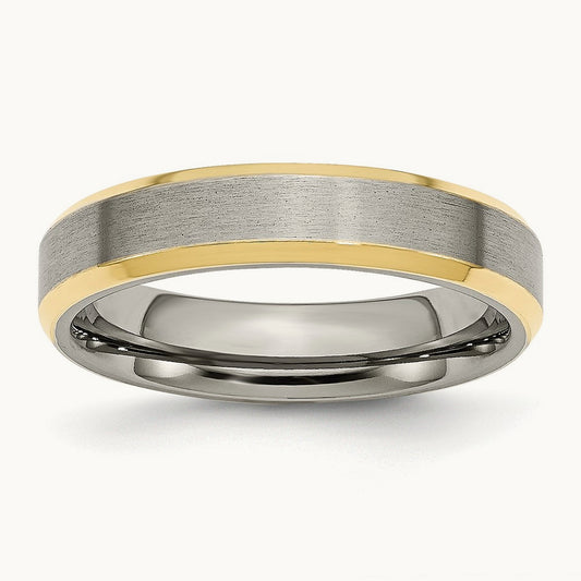 Brushed Yellow IP-plated Beveled Edge Band — photo set