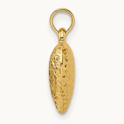 Polished Diamond-cut Large Puffed Heart Pendant, 14K
