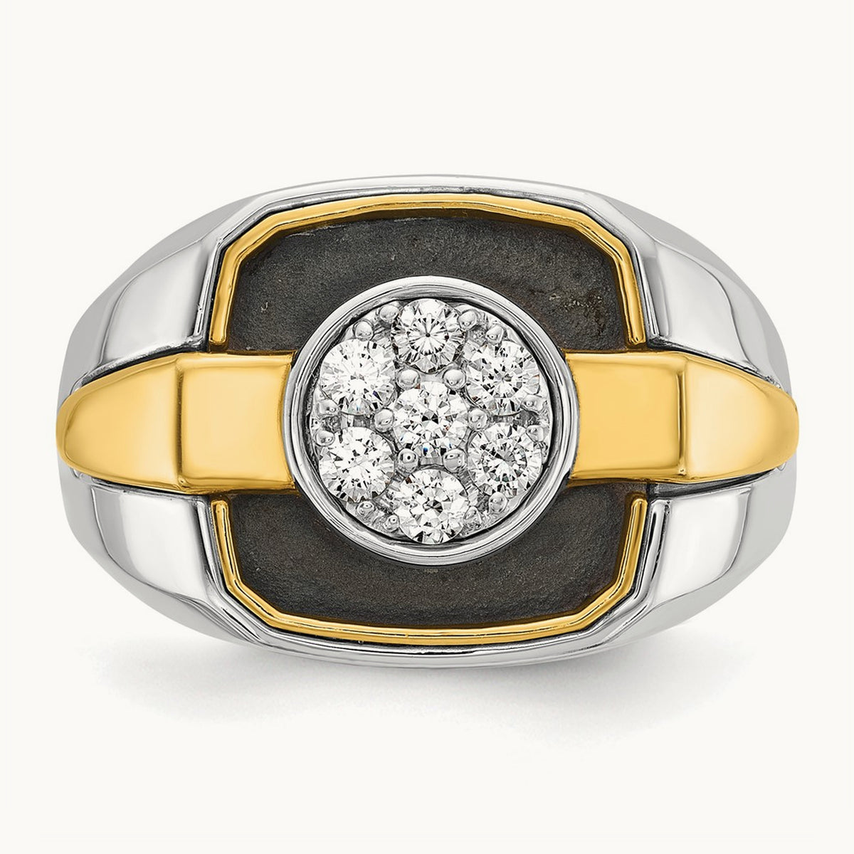 14ktt w/ Black Rhod IBGoodman Men's Satin Diamond Cluster Ring