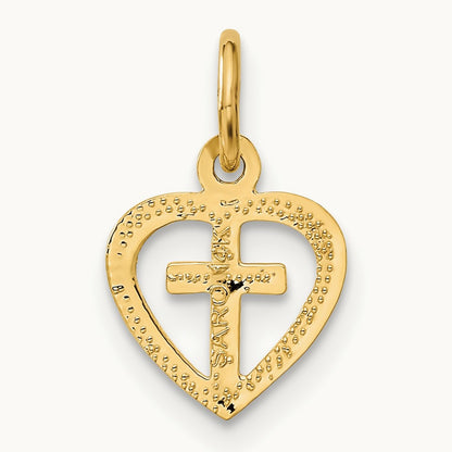 Cross in Heart Charm — 14K Yellow Gold