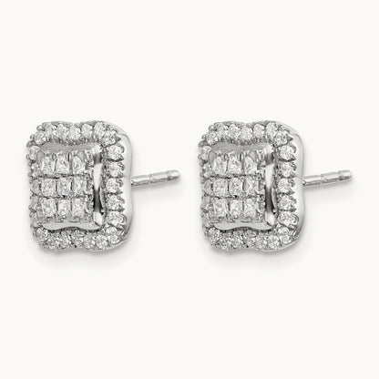 Diamond Square Cluster Post Earrings, 14K White Gold