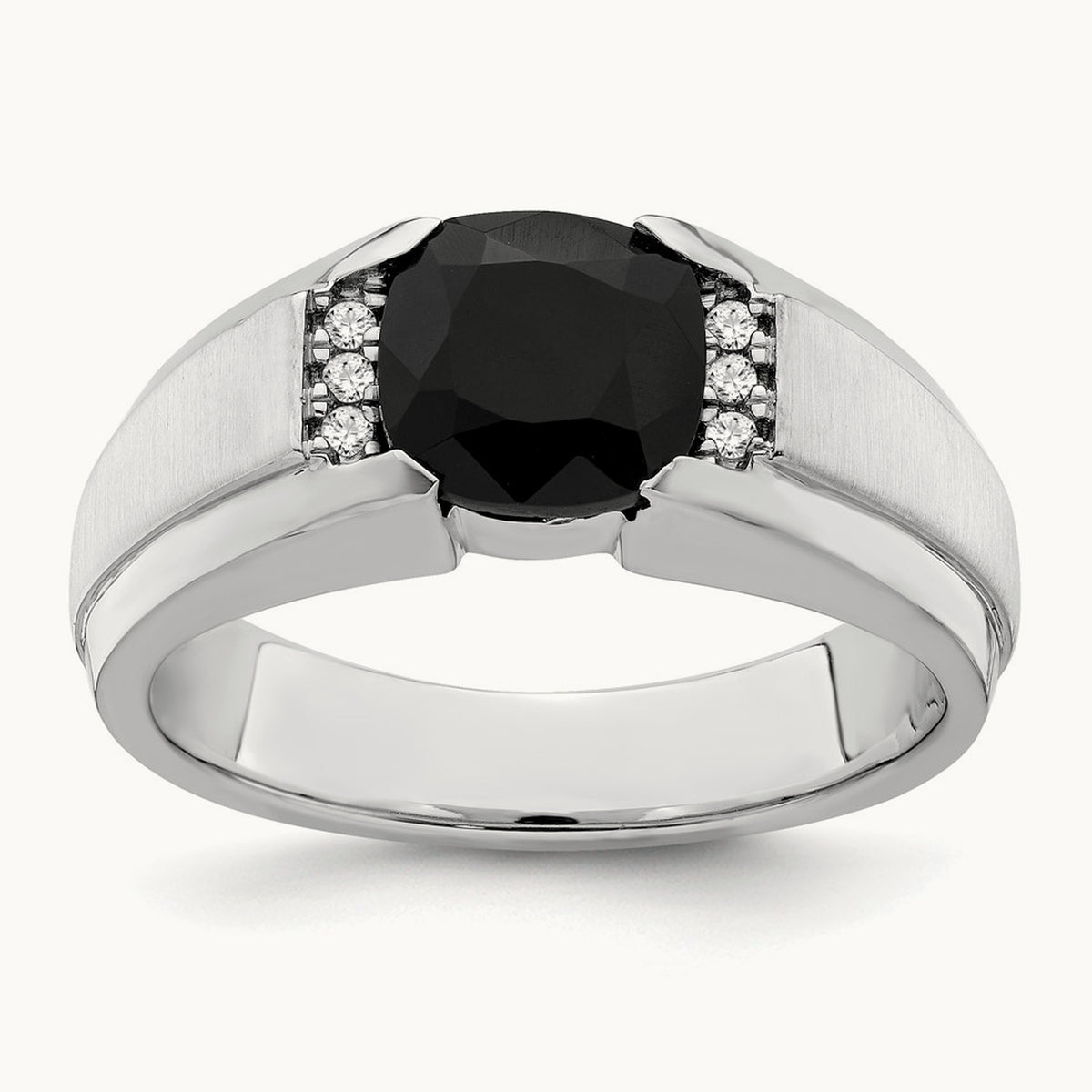 Onyx and Diamond Mens Ring, 14K White Gold