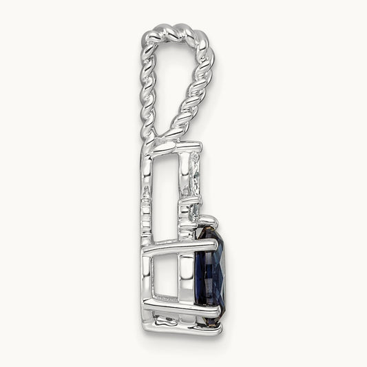 Polish Diamond and Lab Created Sapphire Twisted Chain Slide — 14K White Gold