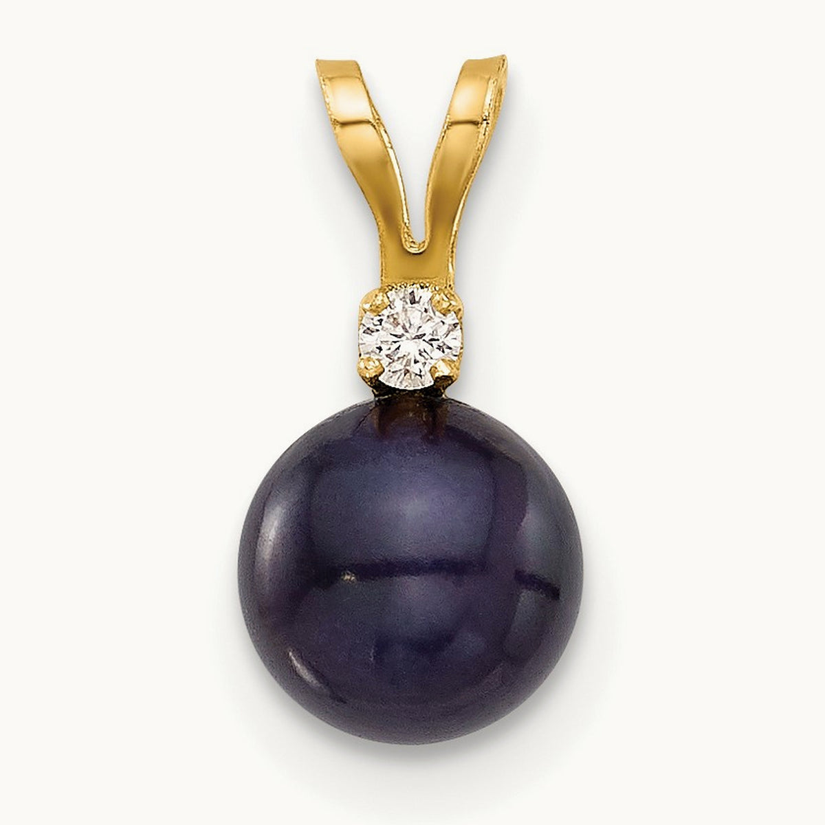 6- Round Black FWC Pearl and .03ct Diamond Pendant, 7mm, 14K