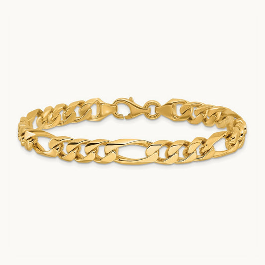 Hand-polished Figaro Link Bracelet, 8mm, 14K