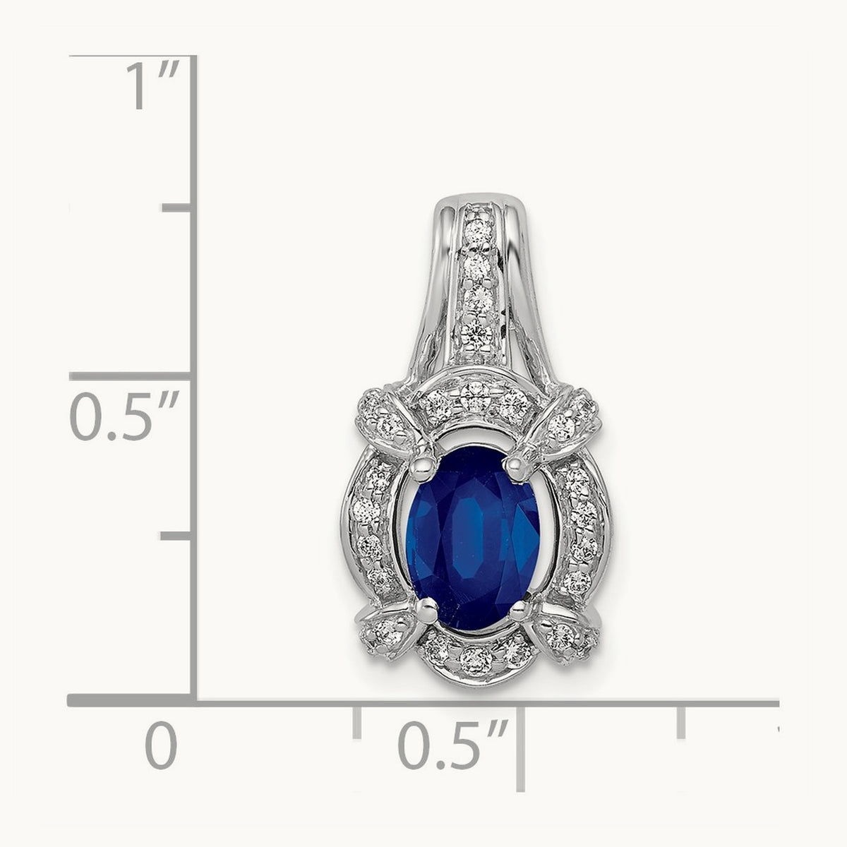 Diamond and Sapphire Fancy Oval Pendant — 14K White Gold