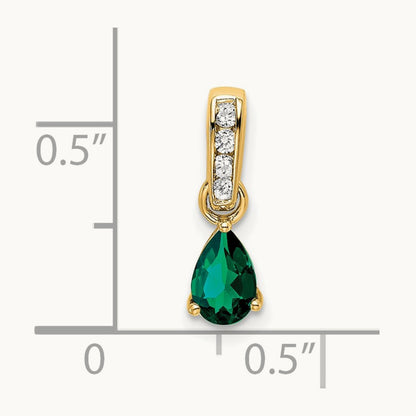 Pear Created Emerald and Lab-Grown Diamond Pendant — 14K Yellow Gold