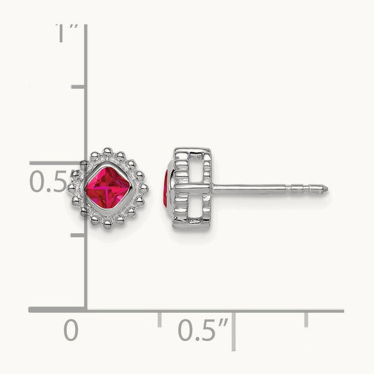 Cushion Ruby Earrings — 14K White Gold