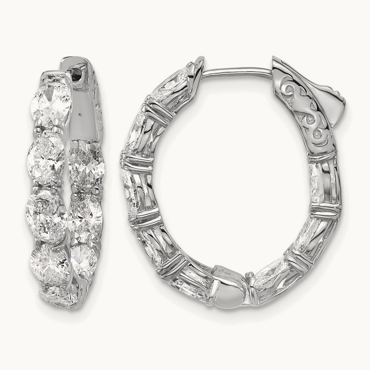 Oval & Round in/Out Hoop Earrings, 4.00 ct tw Lab-Grown Diamond — 14K White Gold