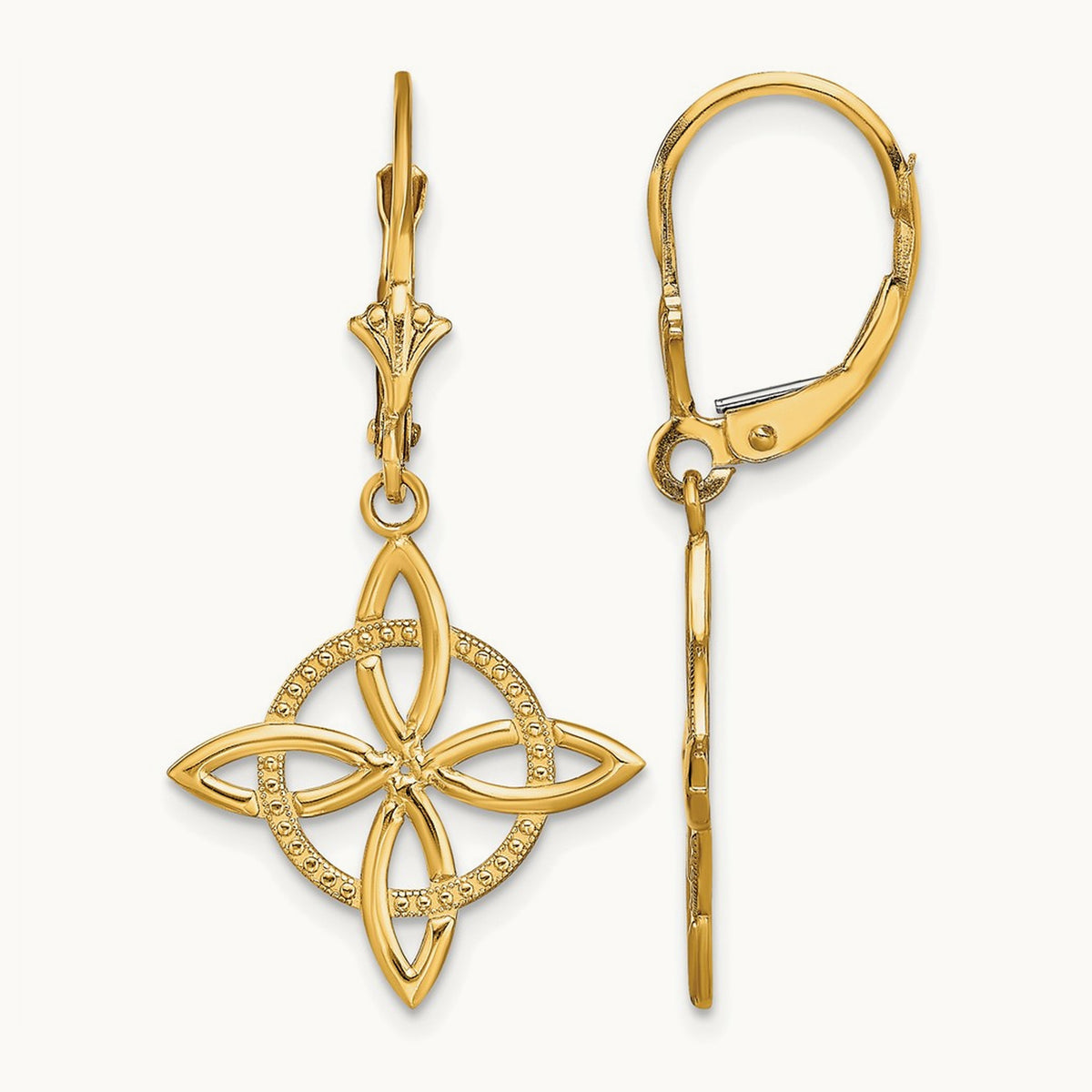 Small Celtic Eternity Knot Leverback Earrings, 14K