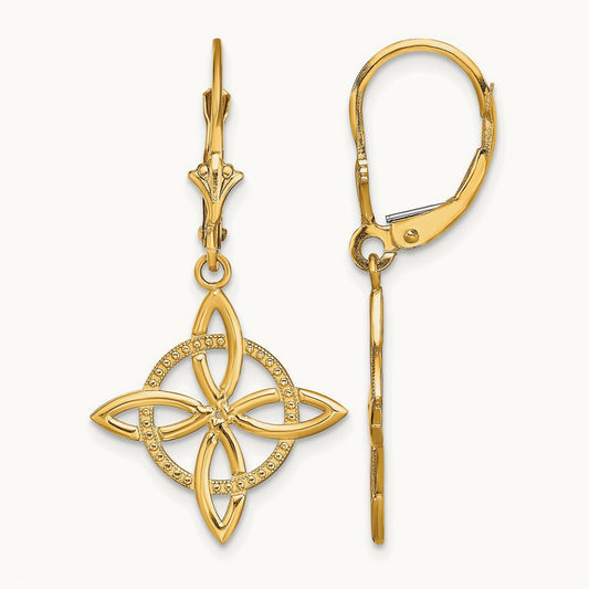 Small Celtic Eternity Knot Leverback Earrings, 14K