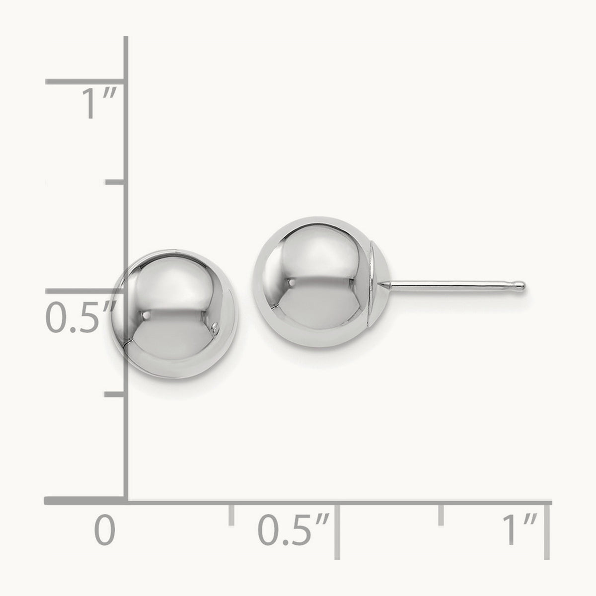 Polished Ball Post Earrings — 14K White Gold, 8mm