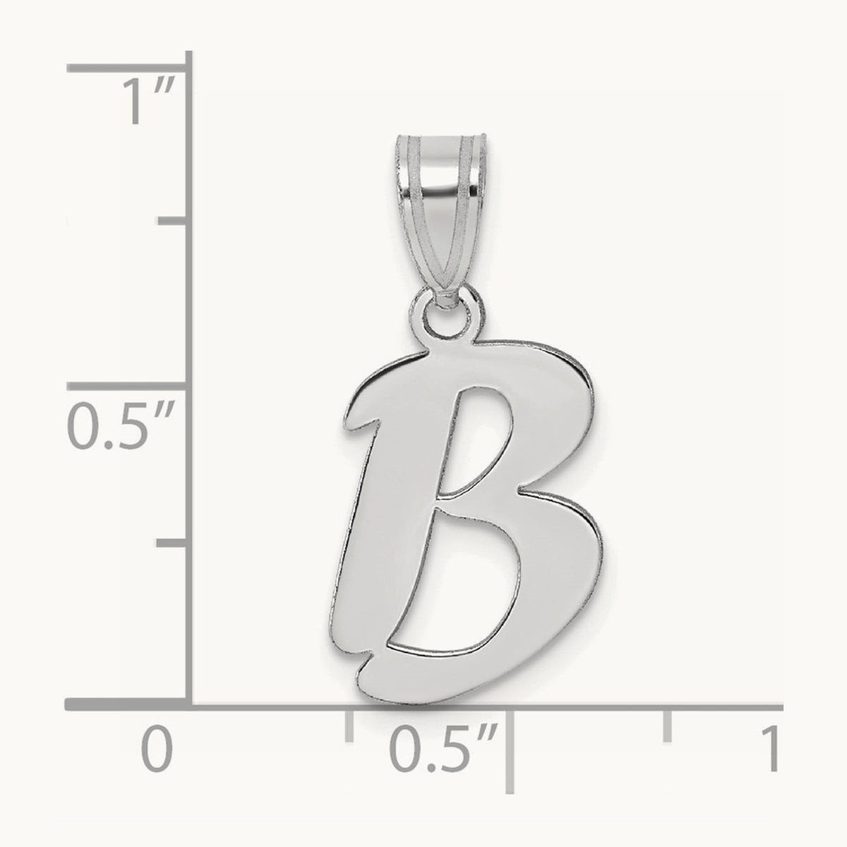 Polished Script Initial Pendant — 14K White Gold, B