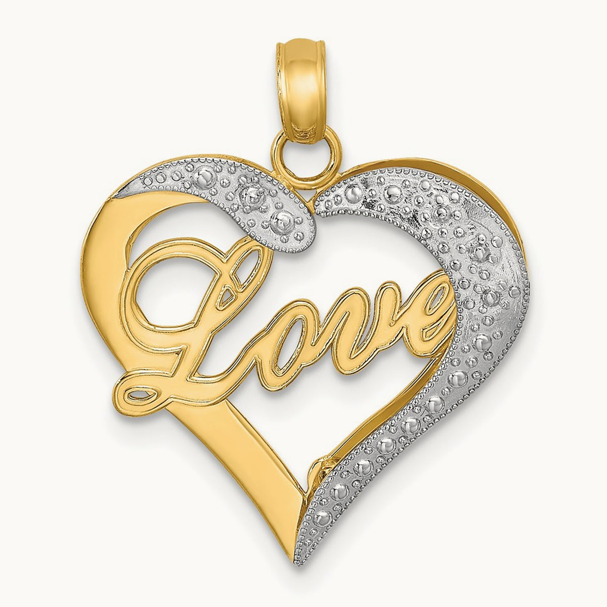 Heart Diamond-cut LOVE Charm, 14K with White Rhodium