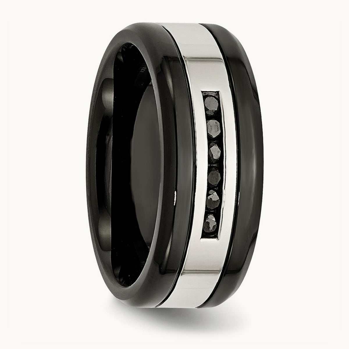 Polished Black IP-plated Black Diamond Band — photo set
