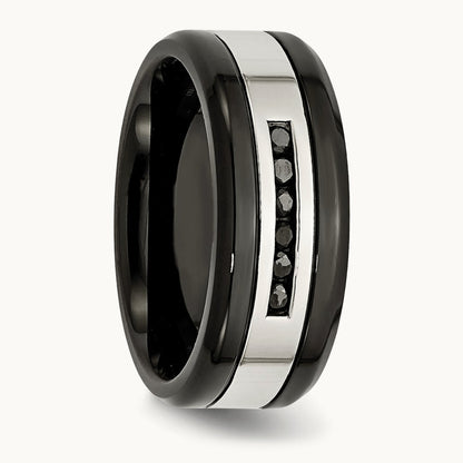 Polished Black IP-plated Black Diamond Band — photo set