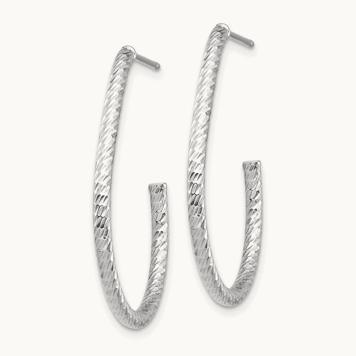 Polished Diamond-cut Post Dangle Earrings — 14K White Gold