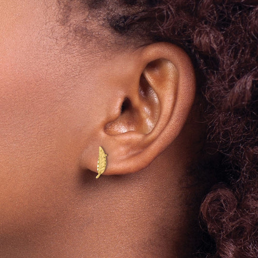 Polished and Diamond-cut Leaf Post Earrings — 10K Yellow Gold