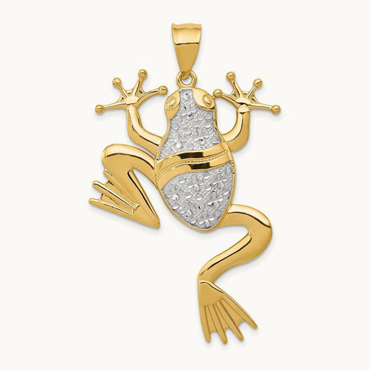 Diamond-cut Frog Pendant, 14K with Rhodium