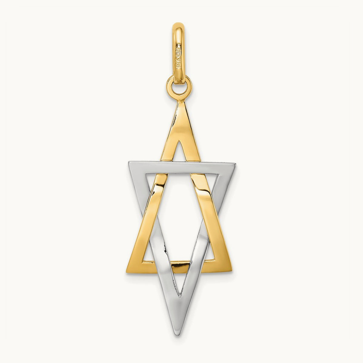 W/ Rhodium Elongated Jewish Star Of David Charm, 14K