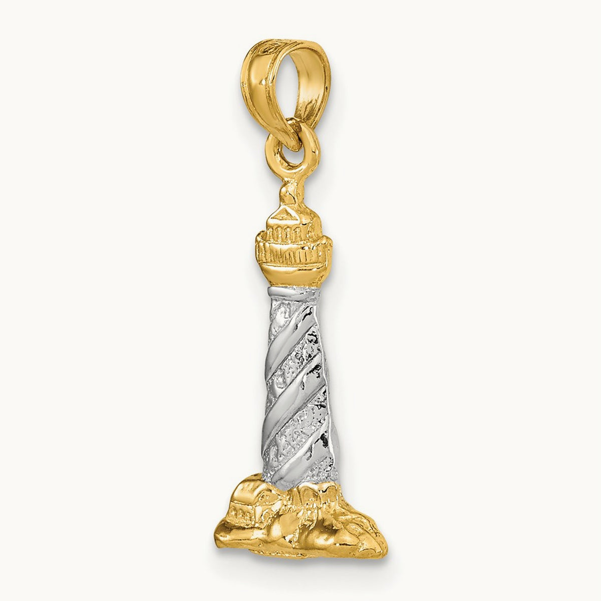 /Rhodium 3D St. Augustine Lighthouse Pendant, 14K White Gold