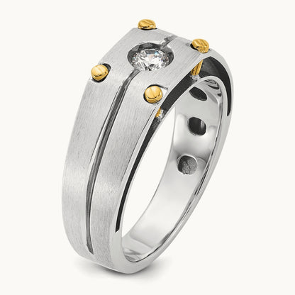 IBGoodman Men's Polished and Satin Diamond Complete Ring, 14K Two-tone