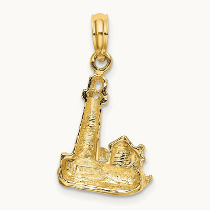 2-D Lighthouse W/ Waves and Buildings Charm, 14K