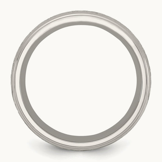 Polished Etched Design Ridged Edge Band, 7.5mm, Stainless Steel