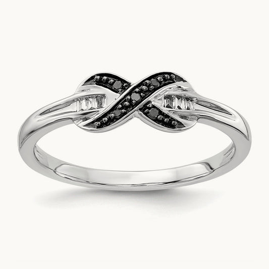 Black and White Diamond X-Ring, 14K White Gold