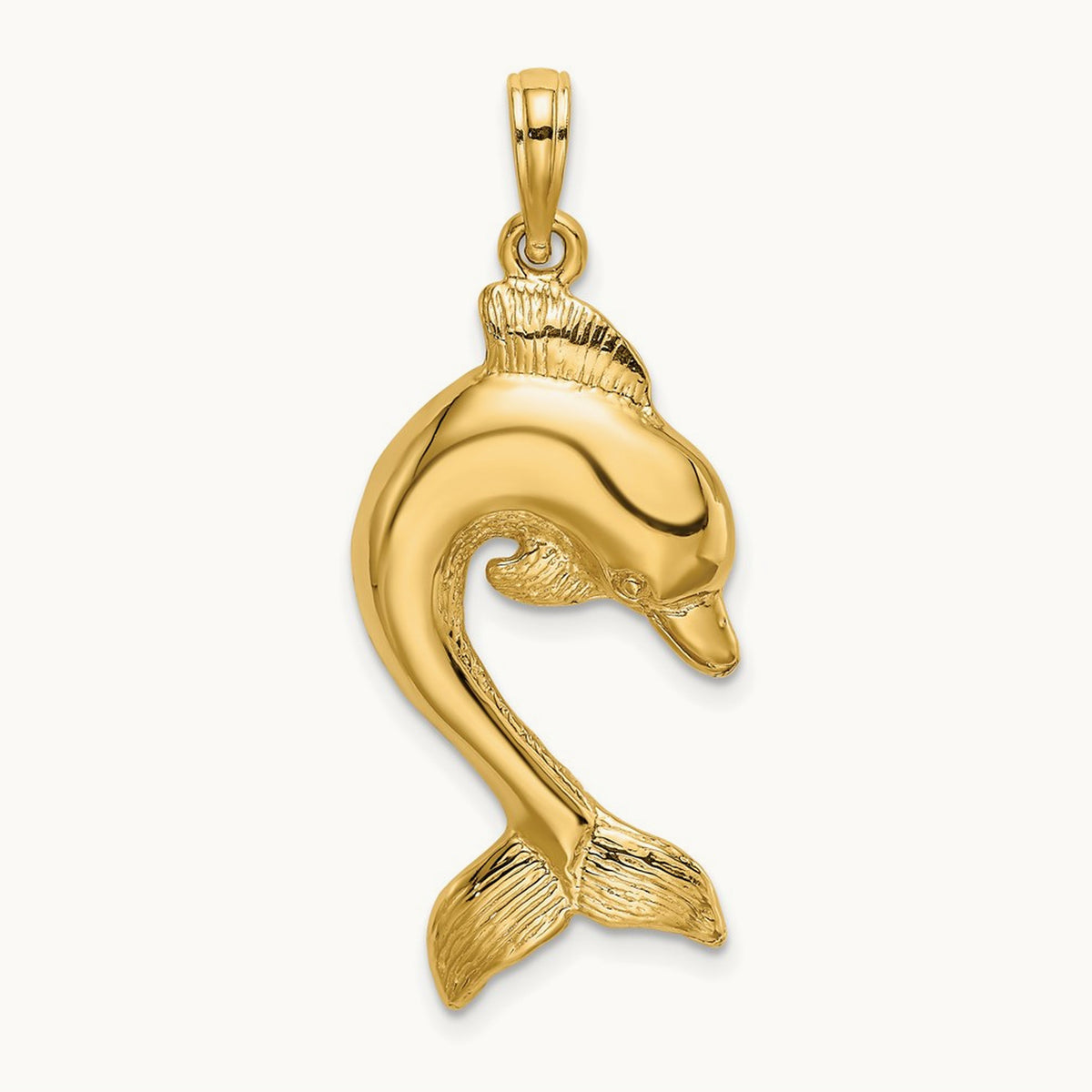 2-D Polished Dolphin Jumping Charm, 14K