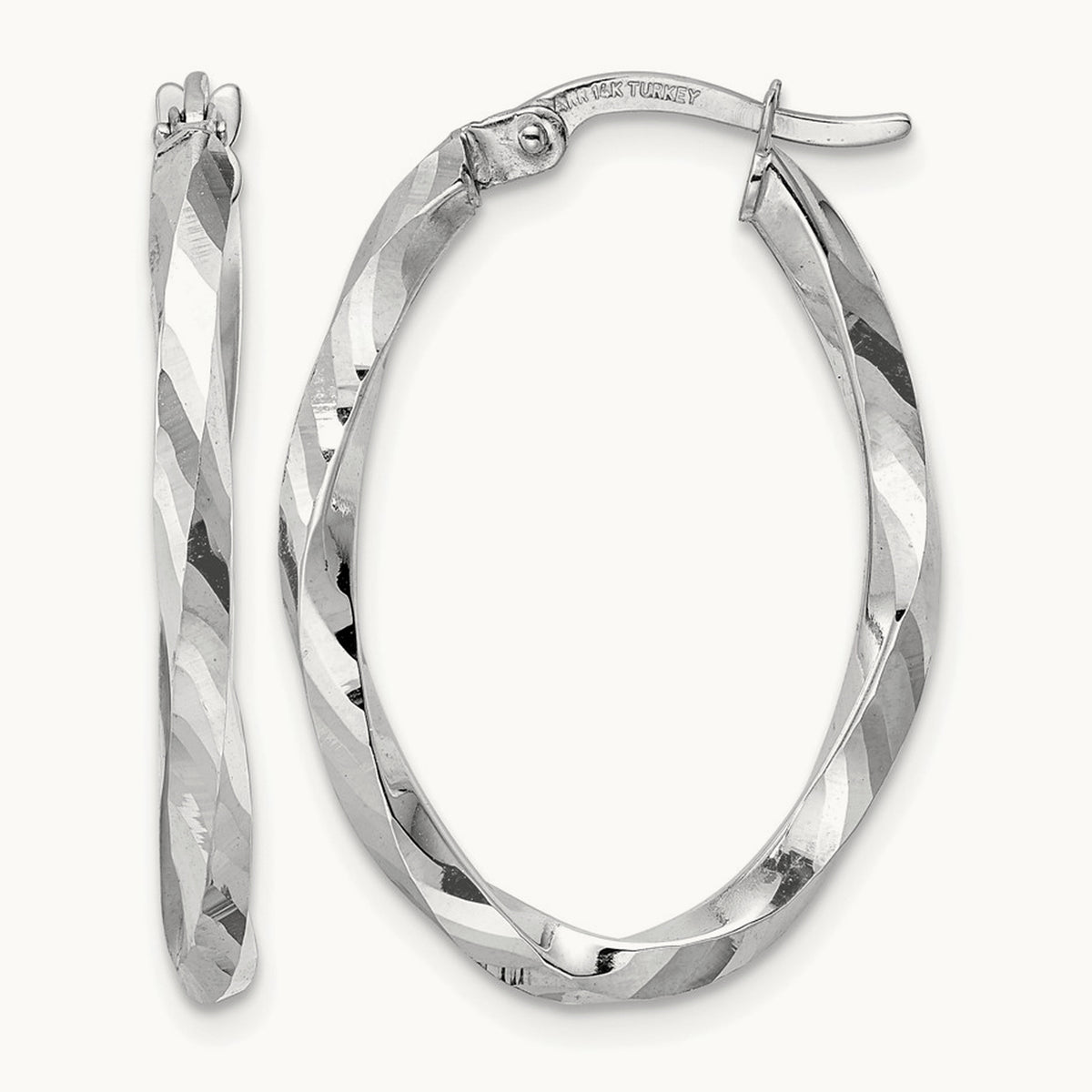 Twisted 2.5x20x29mm Oval Hoop Earrings in 14K White Gold
