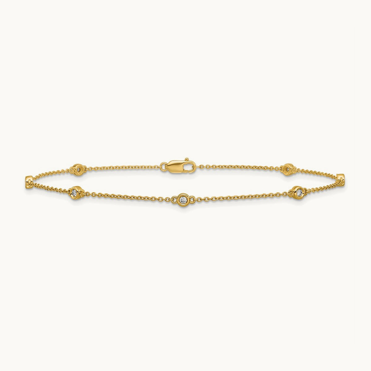 Diamond Station Cable Anklet, 14K