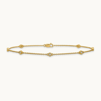Diamond Station Cable Anklet, 14K