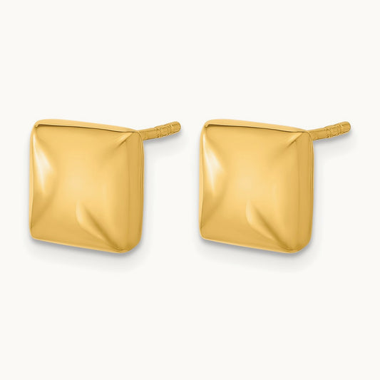 Polished Hollow Puffed Square Post Earrings, 14K — Leslie's